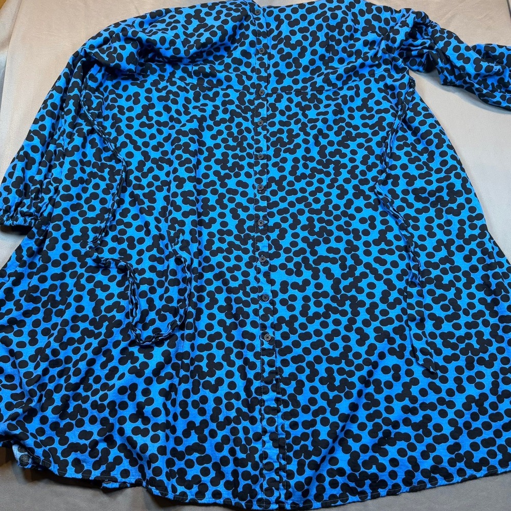 Ava & Viv Polka Dot Dress Womens 4X Blue Black Button Front Midi Casual Office - Picture 11 of 15